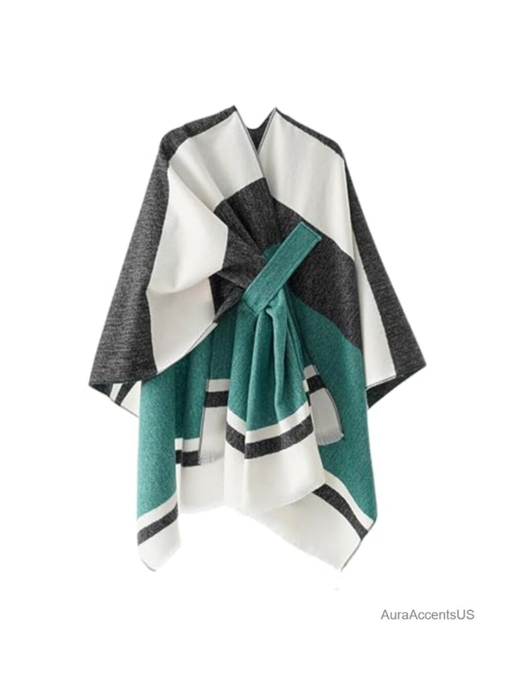 Women's Plaid Shawl Wrap Open Front Poncho Sweater Cape
